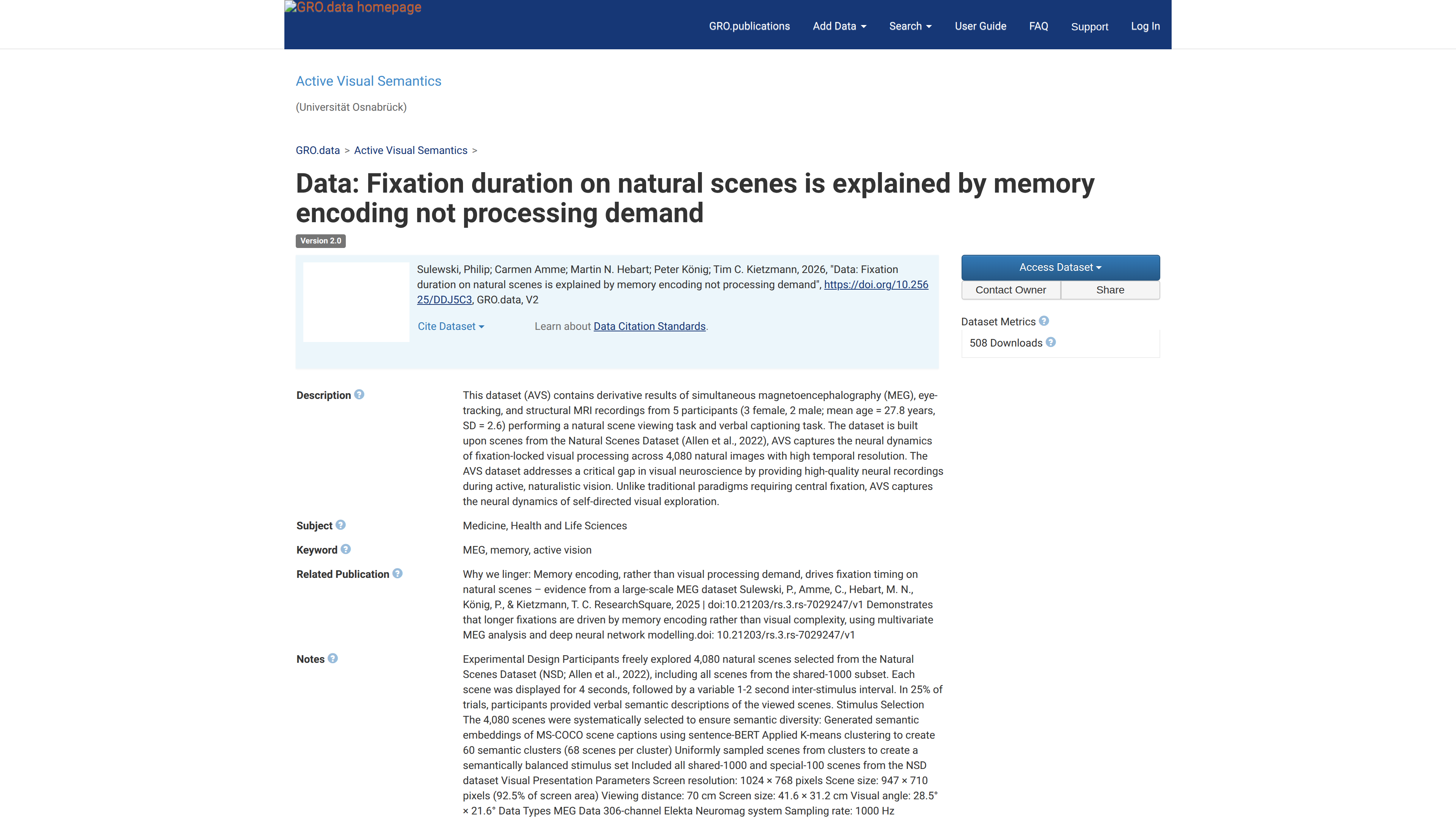 Data: Fixation duration on natural scenes is explained by memory encoding not processing demand