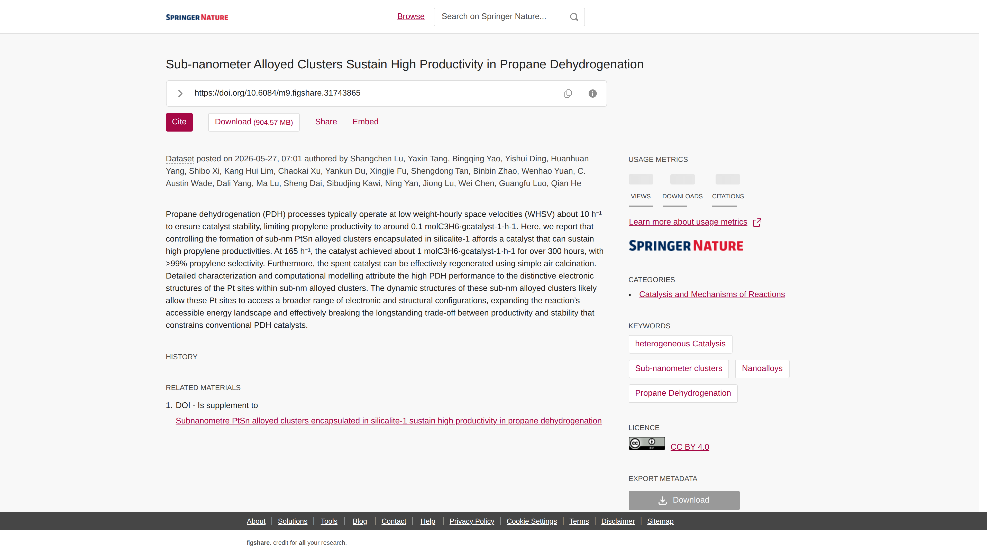 Item - Sub-nanometer Alloyed Clusters Sustain High Productivity in Propane Dehydrogenation - Springer Nature - Figshare