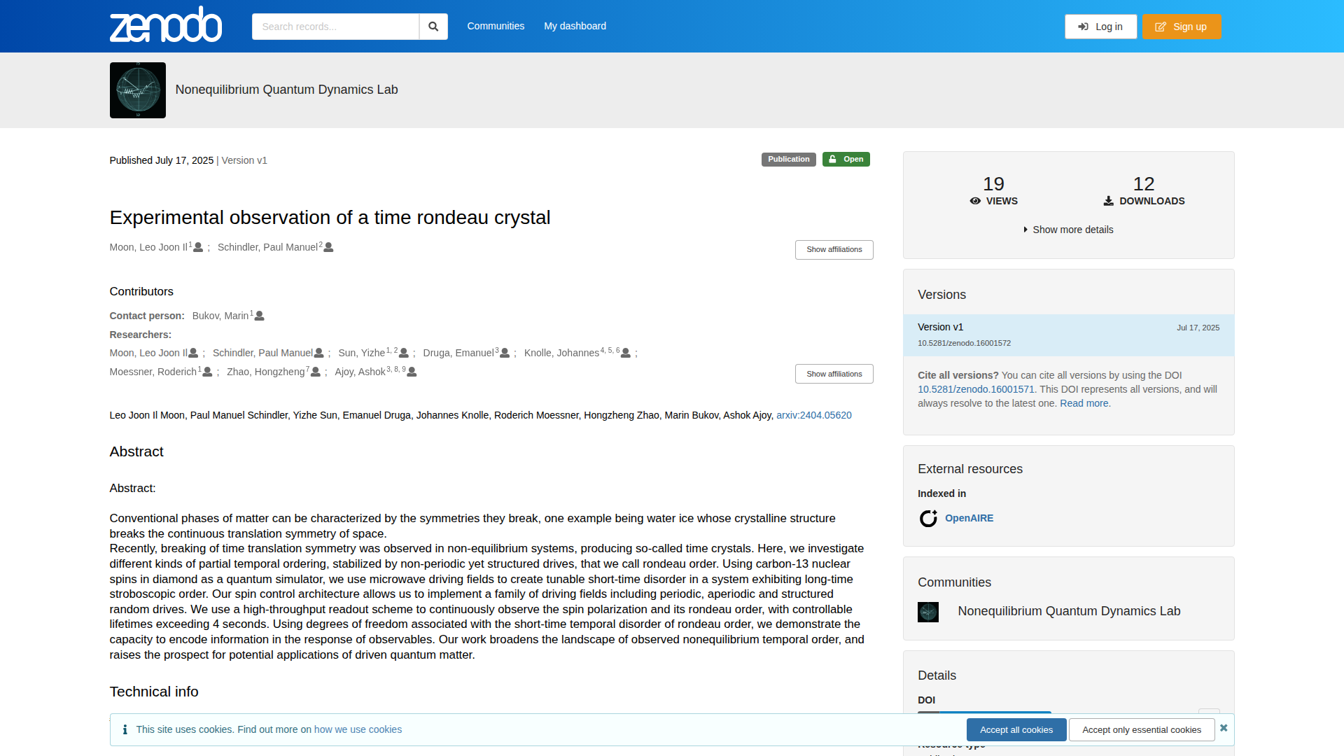 Experimental observation of a time rondeau crystal