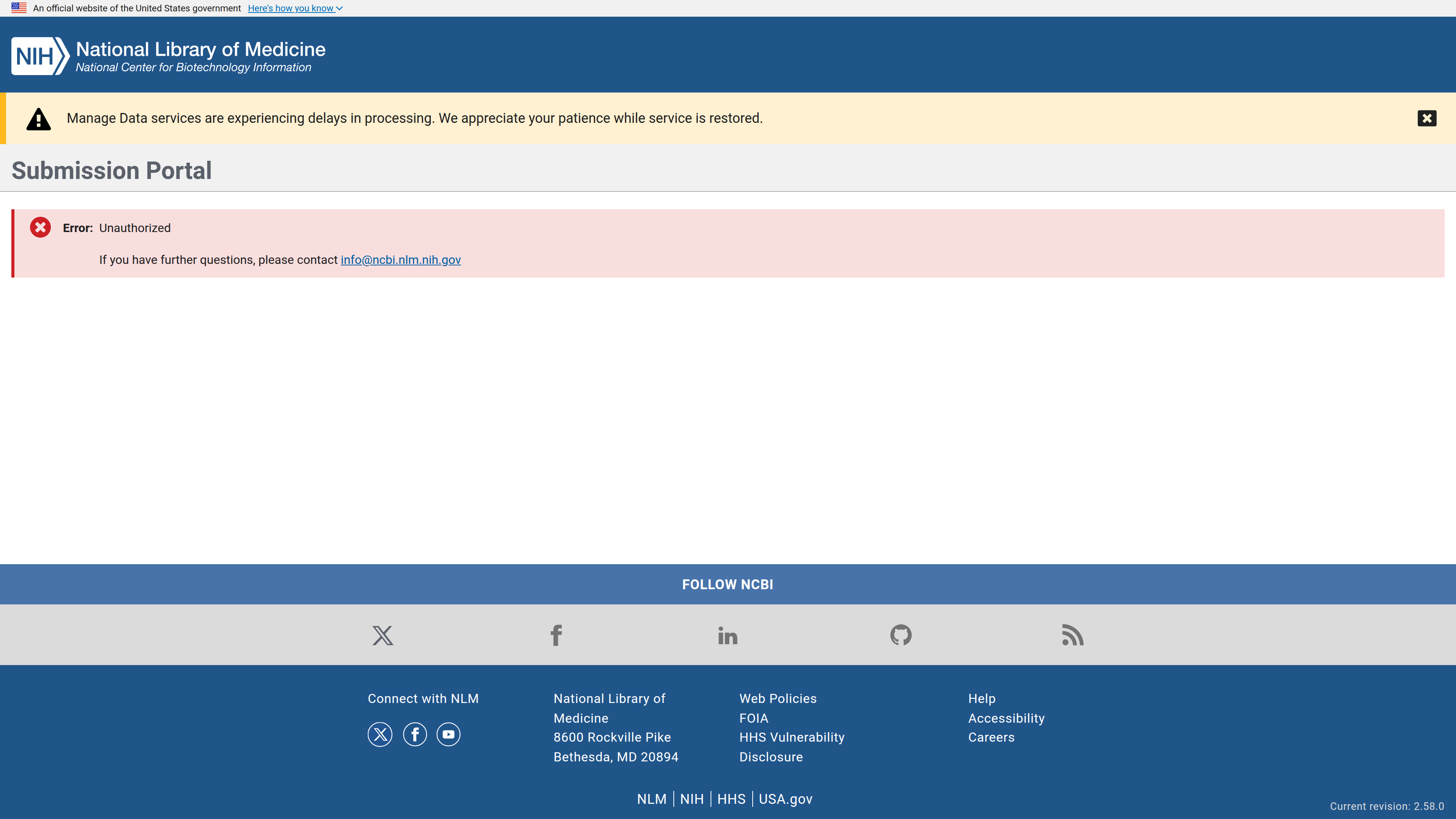 Submission Portal Error: Unauthorized